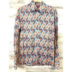 Venissac Mens S Blue Multi Floral Button Up Long Sleeve Lightweight Shirt